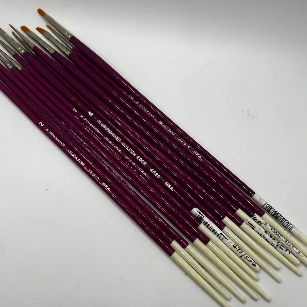 M. Grumbacher Golden Edge Paint Brush Set 15pc Round Liner 4 00 Purple Excellent